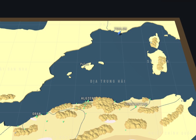 Sa bàn 3D cuộc xâm lược Algeria: bờ biển Bắc Phi, Địa Trung Hải và hạm đội Pháp rời Toulon
